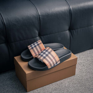 Premium Vintage Plaid Slide Sandals - Classic Beige
